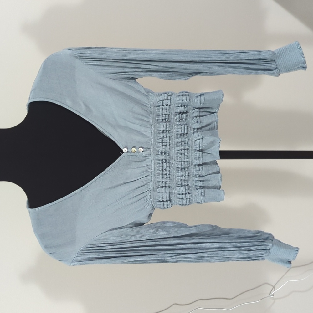 Blue boho blouse